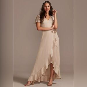 NWT Flutter Sleeve Crepe Satin Ruffle Bridesmaid Dress SIZE 16